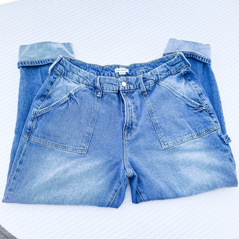 Good American The Weekender Petite Cuffed Carpenter Slim Denim Jean Size 14 / 32 - Picture 4 of 8